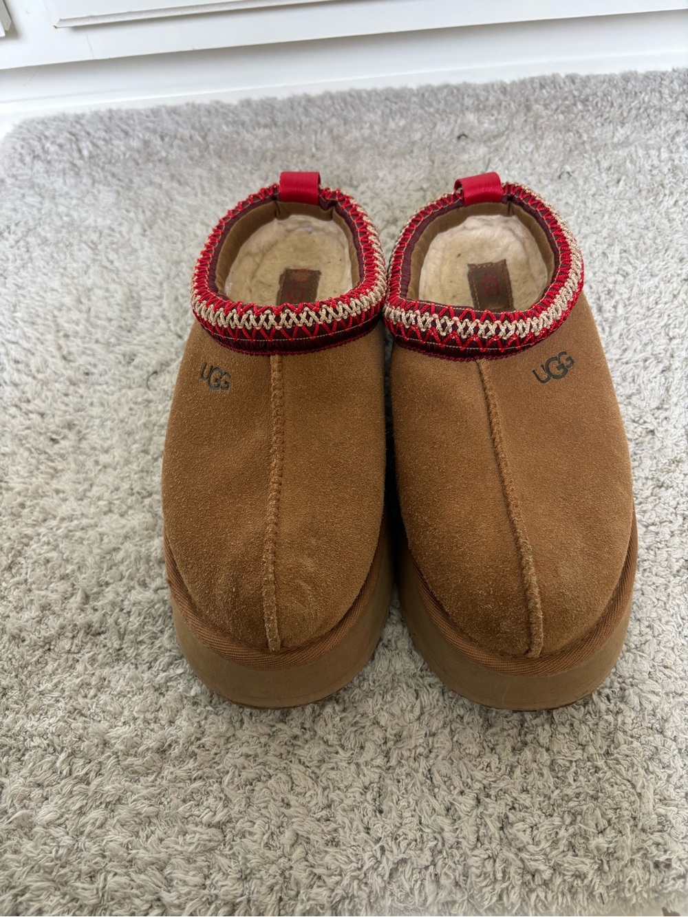 UGG Chestnut Tasman Suede Slip-On Clog with Red Trim
